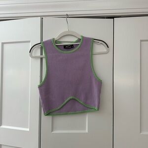 Olivaceous Lavender Ribbed Crop Tank with Green Trim
